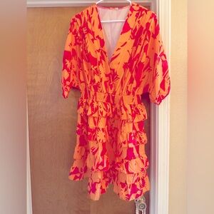 Amazon Women's Mini Dress - Vibrant Red and Orange Floral